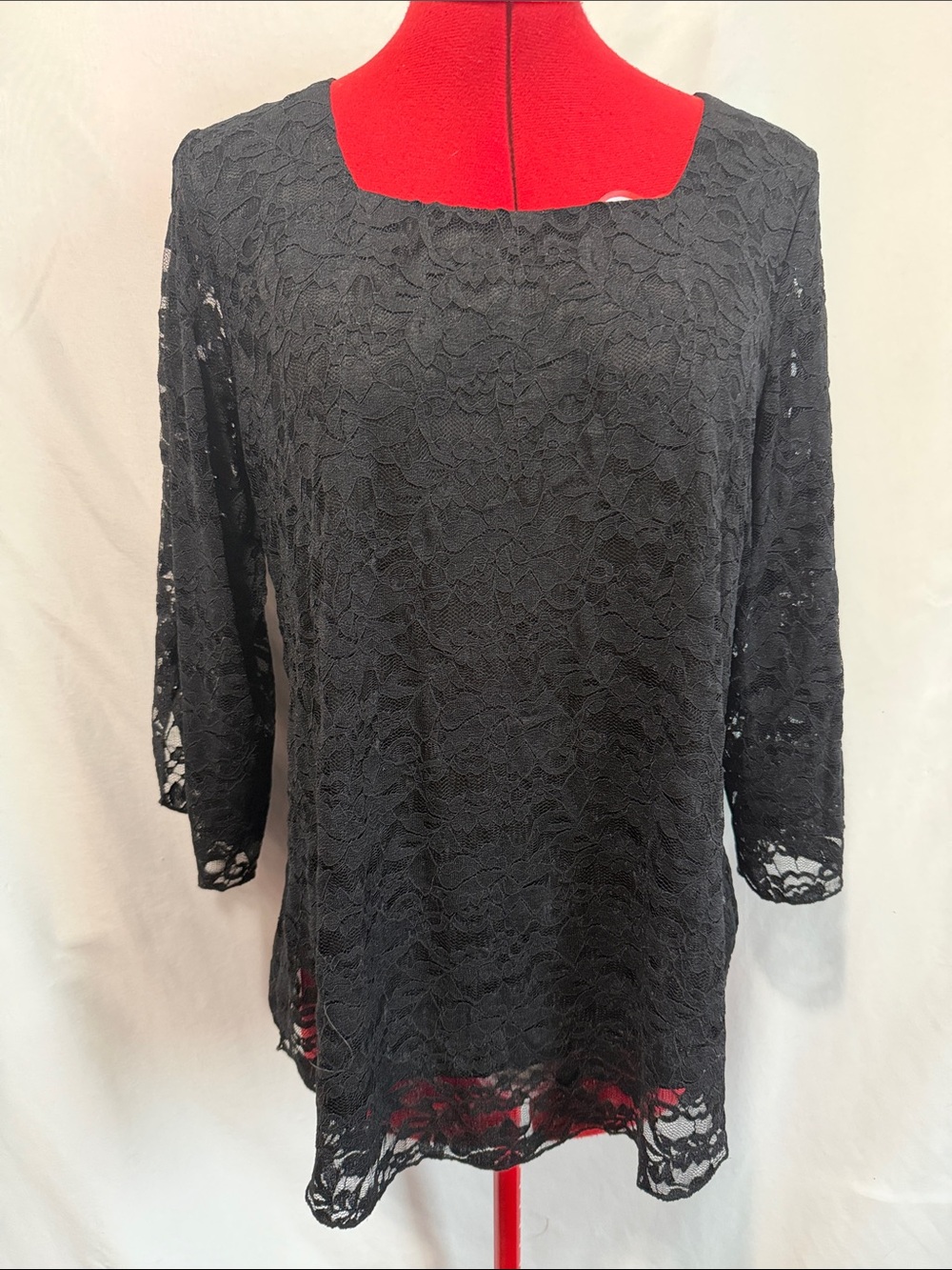 Black Lace Tunic Top with Square Neck MM352